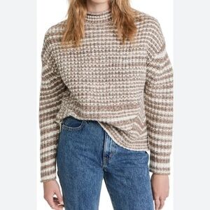 Rails Chunky Knit Wool Mock Collar Boxy Cropped Sweater Brown & White Size XS